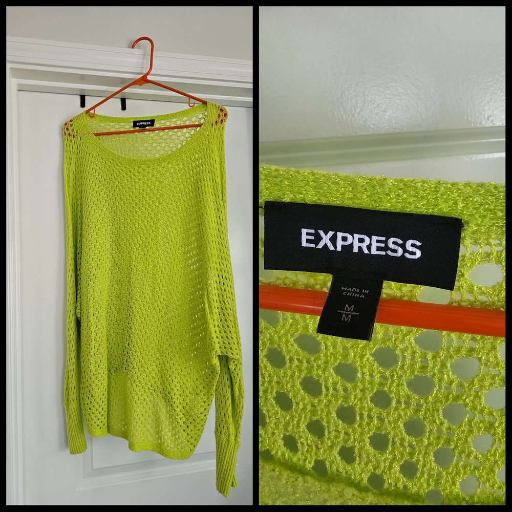 Express Green Crew Neck Sweater Lightweight Knit